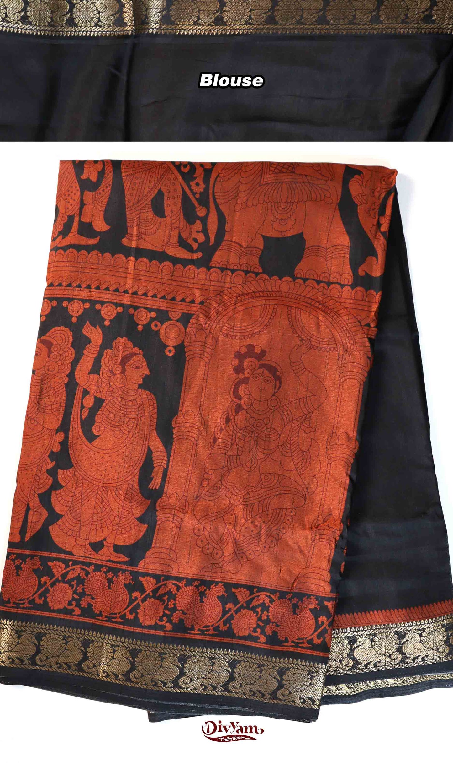 DC199 | Maheshwari Silk Pen Kalamkari Saree with Contrast Colours & Narayanpet Border