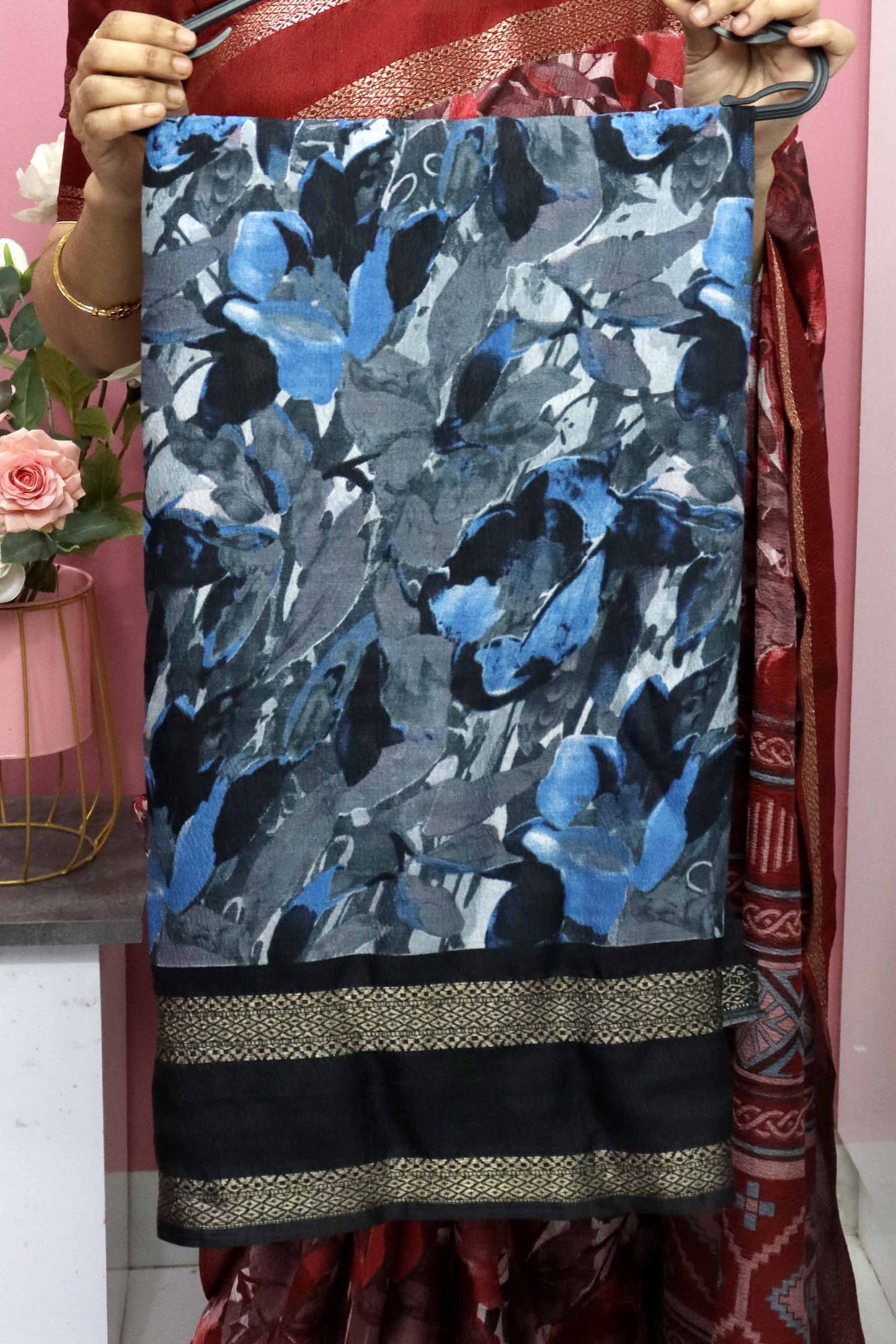 DC104 | Fancy Crushed Silk Saree with Contrast Gap Border & Running Blouse | Premium Soft Lightweight Saree