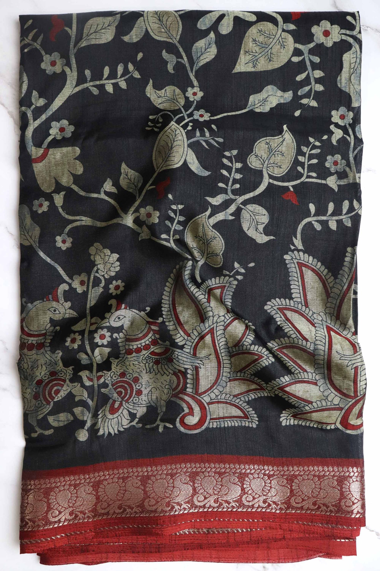 DC102 | Maheshwari Silk Saree | Narayanapattu Border & Kalamkari Print | 6 Beautiful colours