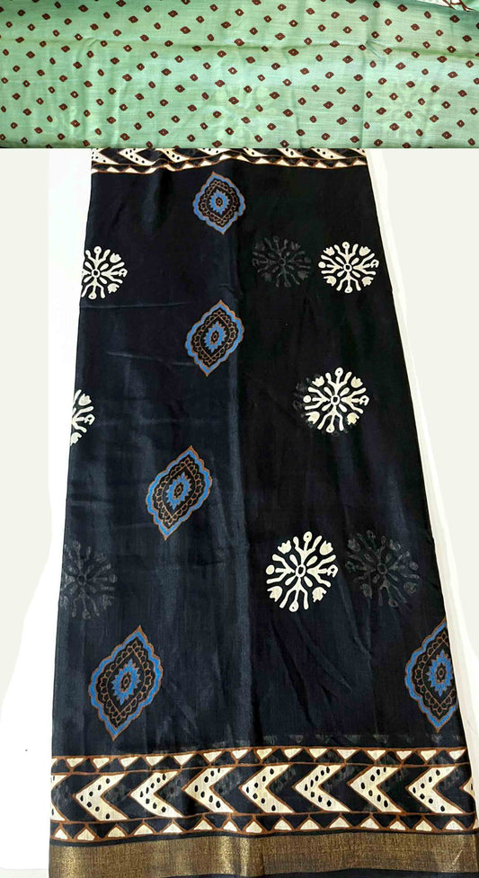 DC190 | Cotton Silk Blend Shibori Style Saree with Bandini Print Blouse