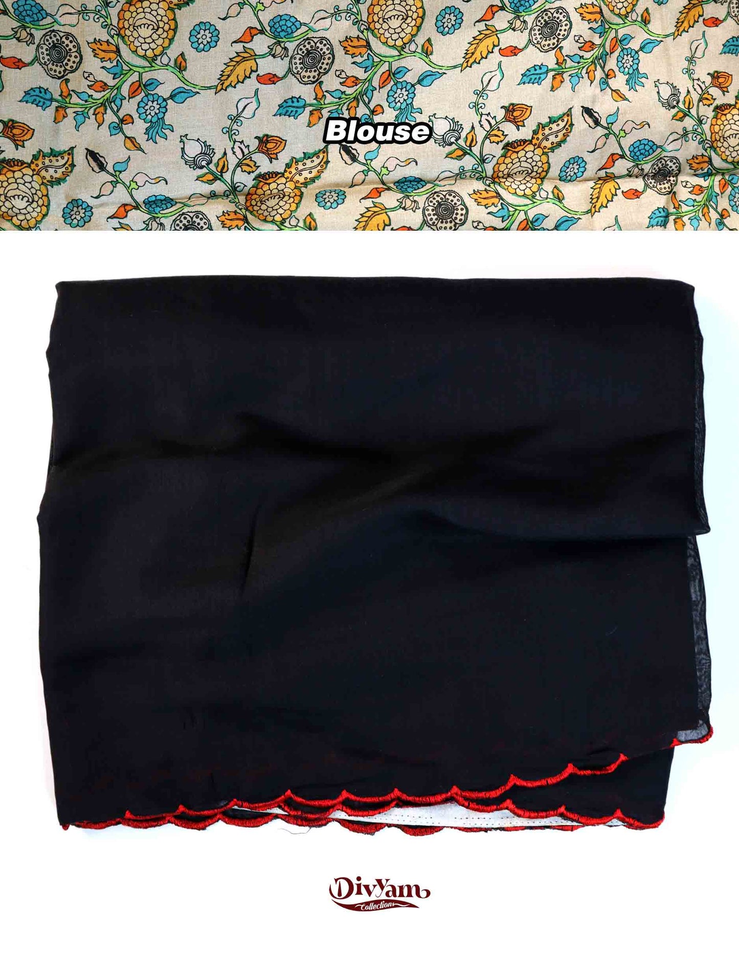DC200 | Fancy Cotton Plain Saree with Kalamkari Printed Blouse Piece