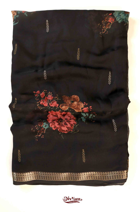 DC176 | Premium Chinon Soft Georgette Saree with Floral Highlights & Elegant Jari Border