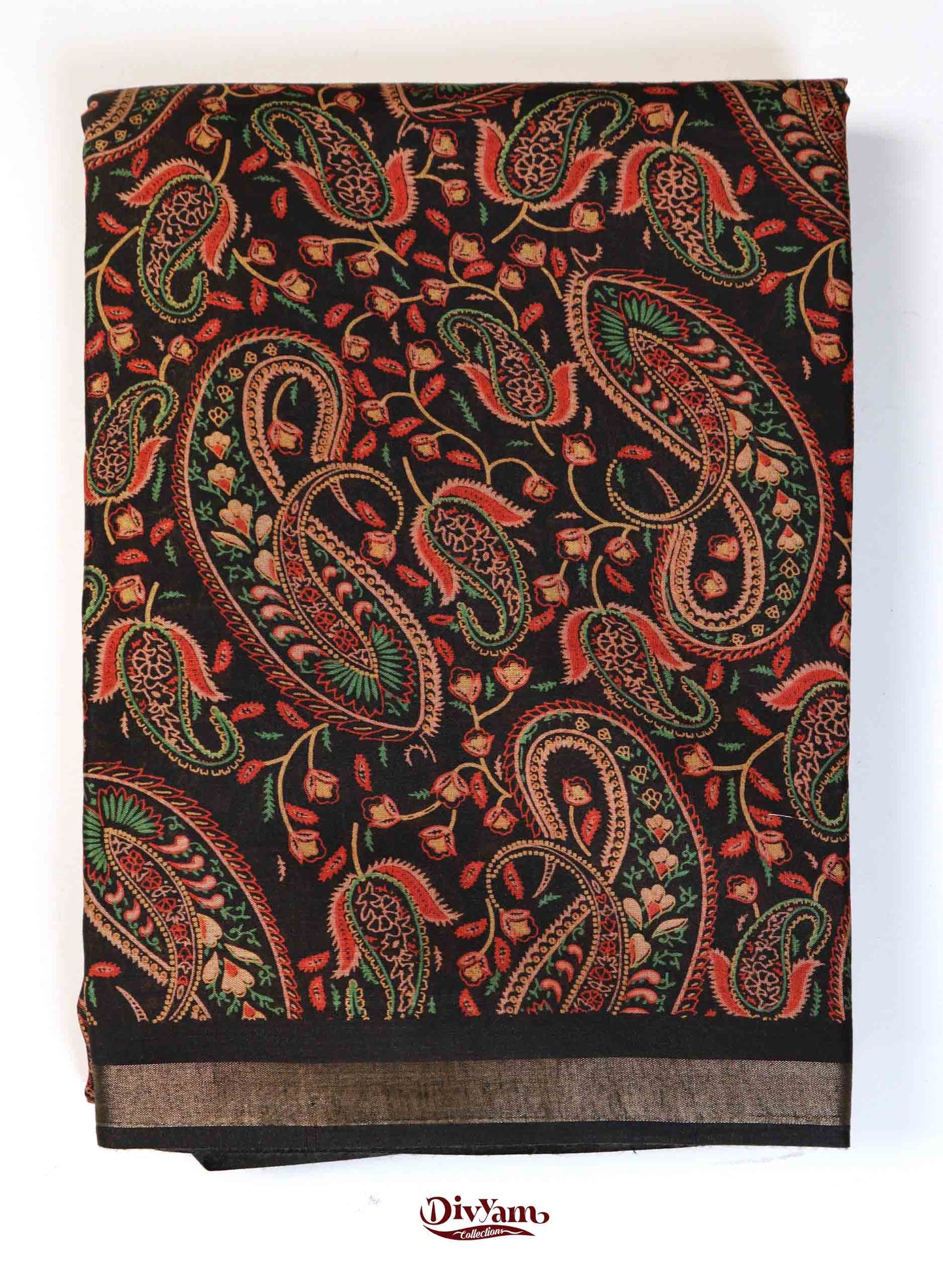 DC184 | Budget Cotton Blend Tassel Silk Saree with Kashmiri Style Print & Plain Blouse | ₹687 Collection