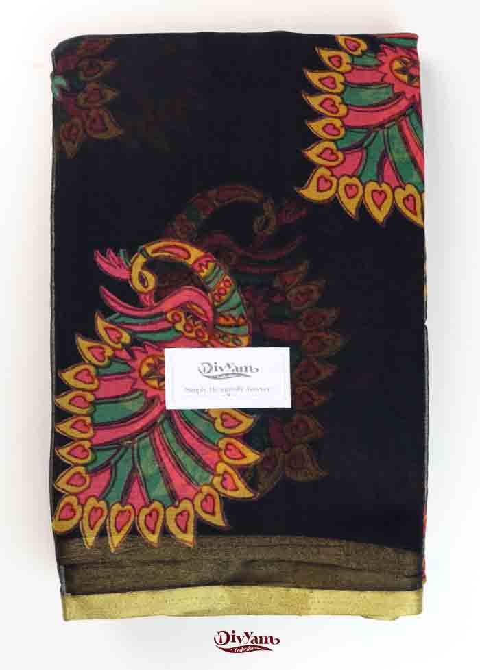 DC321  Lightweight Chiffon Saree with Kalamkari Designs