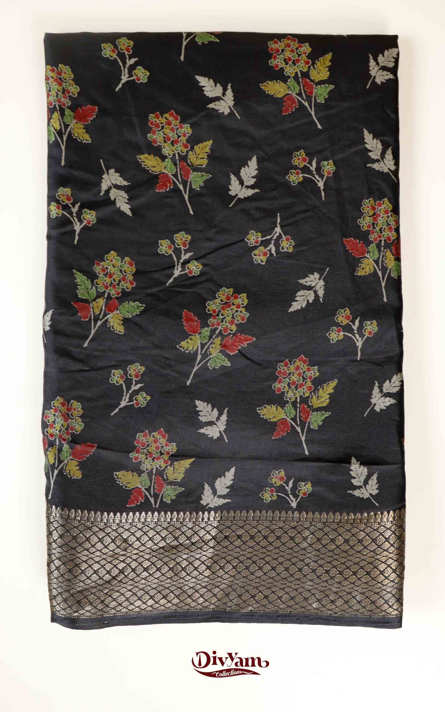 DC168 | Budget Fancy Silk Saree with Floral Design & Jacquard Temple Border | 8 Colours Collection