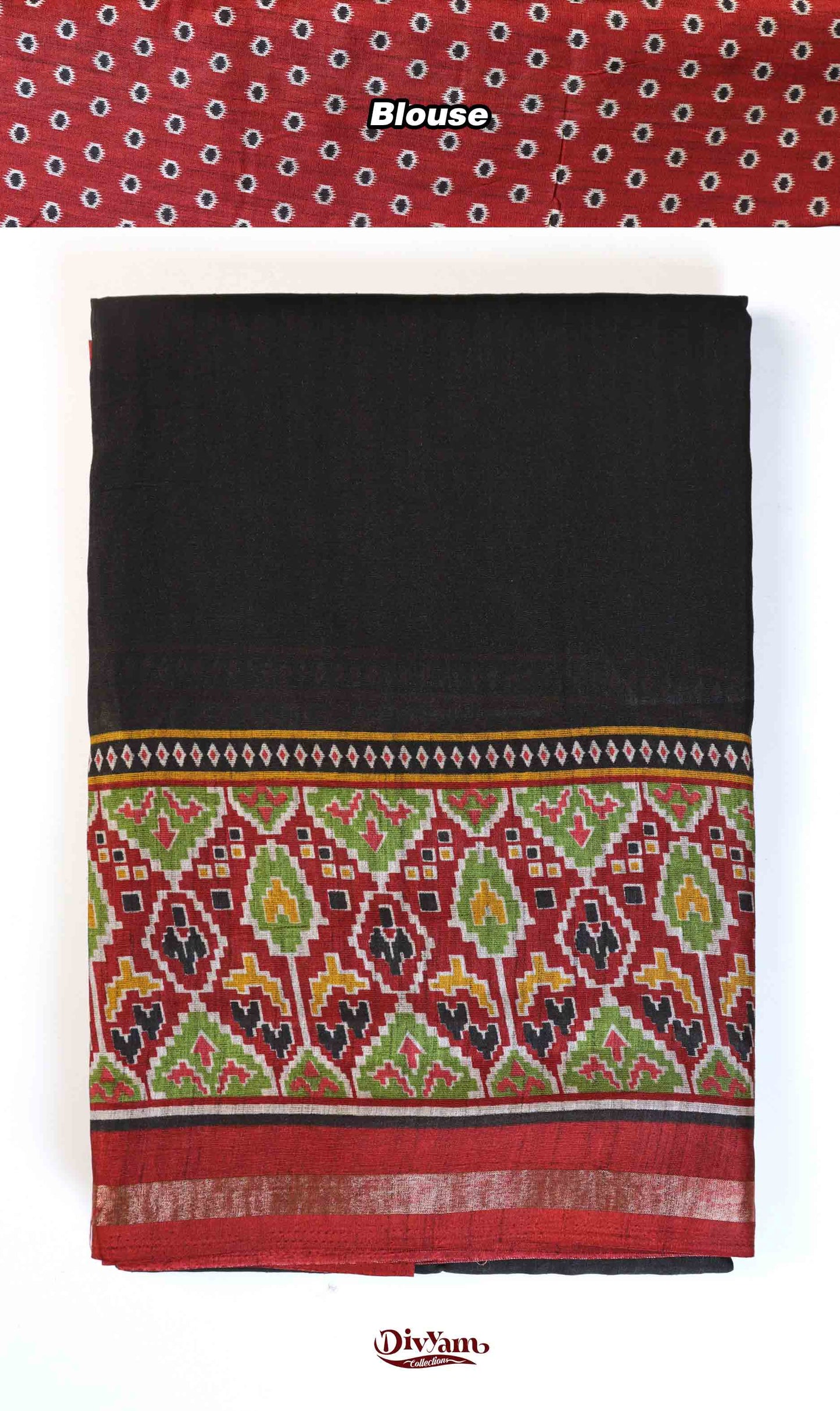 DC180 | Maheshwari Silk Saree with Ikat-Inspired Border & Contrast Motif Blouse | Soft Comfort Collection