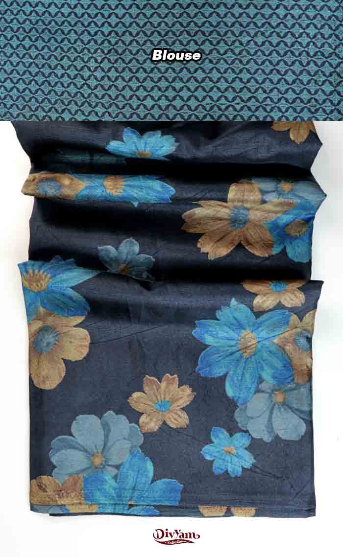 DC318 | Semi Tussar Crepe Saree with Floral Design with Running Blouse