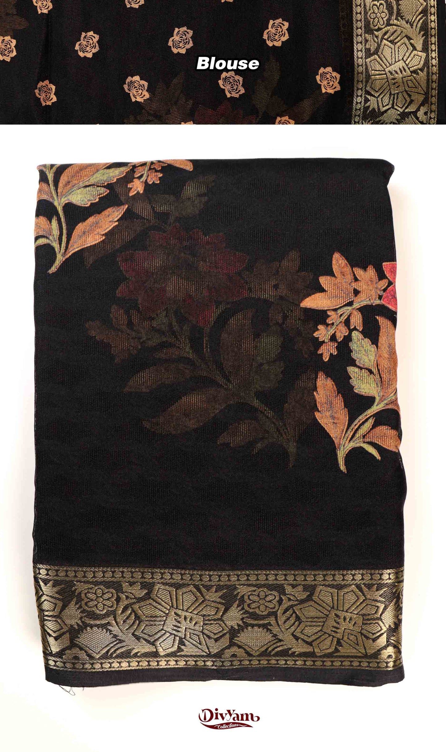 DC236 | Fancy Georgette Saree with Self Floral Weaving & Premium Zari Border