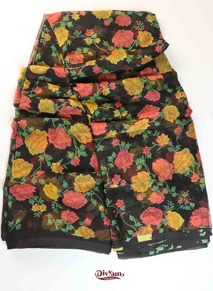 DC293 | Lightweight Original Chiffon Saree with Floral Design & Running Blouse