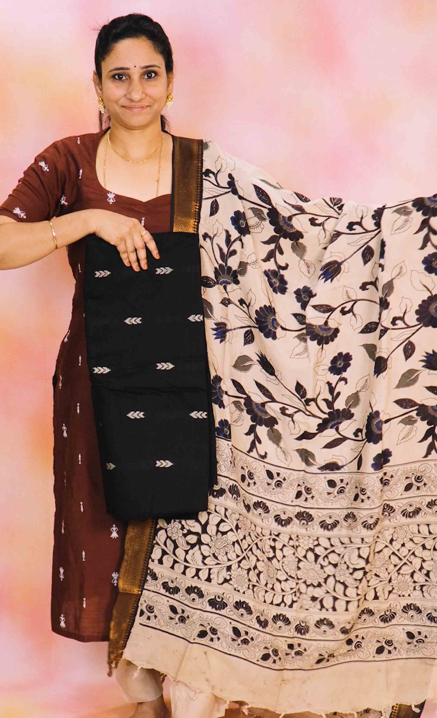 DC237 | Raw Silk Dress Material with Chennuri Silk Kalamkari Dupatta & Original Nizam Border