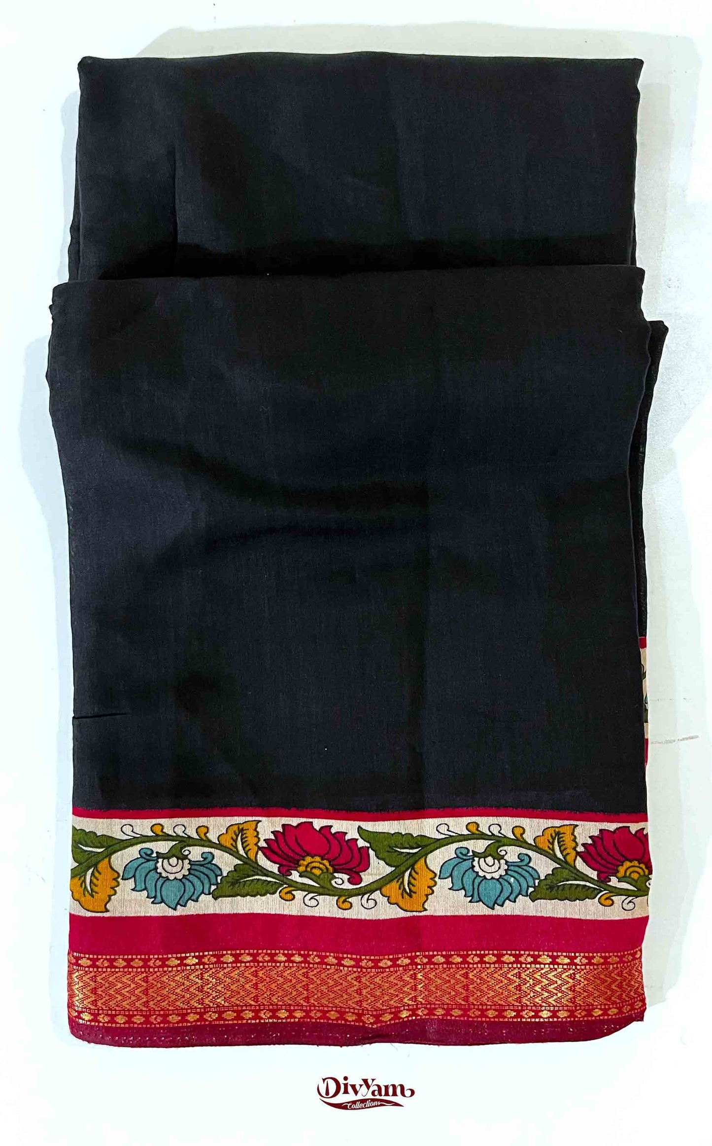 DC186 | Premium Maheshwari Silk Saree with Nizampet Border & Kalamkari Detail | Contrast Blouse