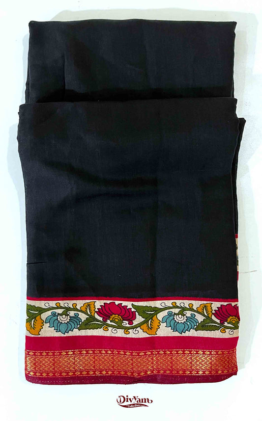 DC186 | Premium Maheshwari Silk Saree with Nizampet Border & Kalamkari Detail | Contrast Blouse