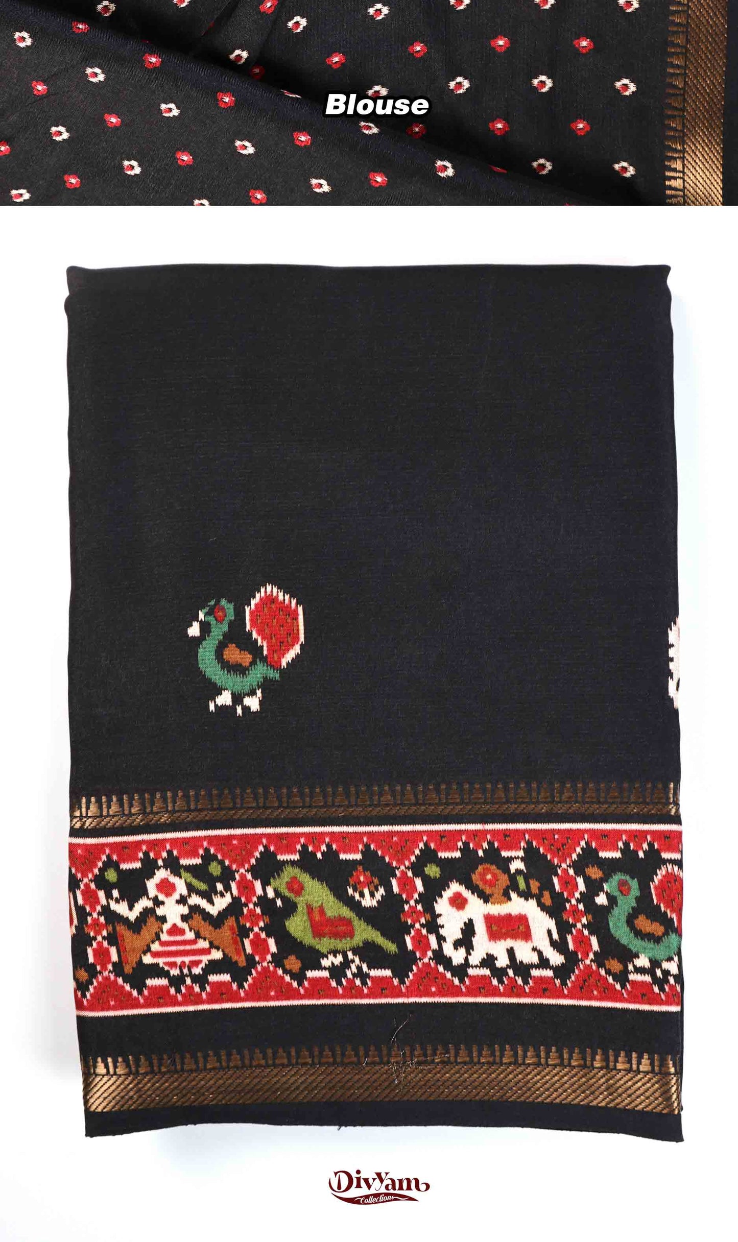 DC238 | Soft Silk Saree with Patola Design & Zari Temple Gap Border