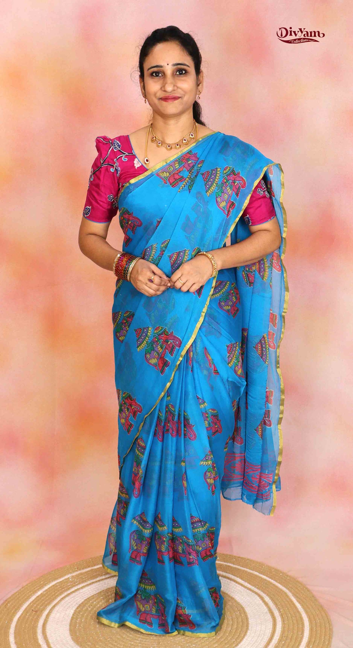 DC321  Lightweight Chiffon Saree with Kalamkari Designs