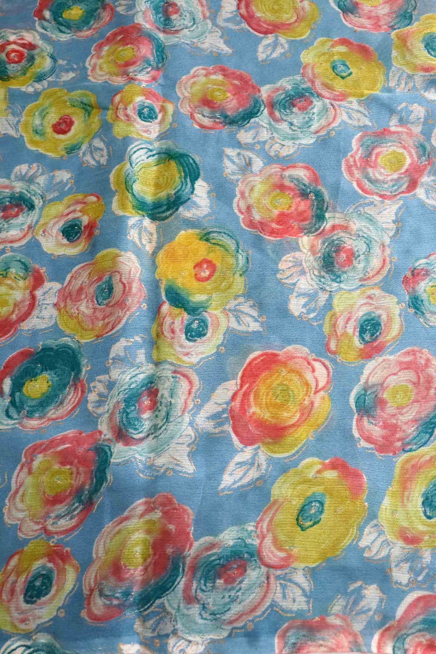 DCCH47 | Pastel Blue Pure Chiffon Saree with Floral Print & Beaded Border | Soft & Elegant