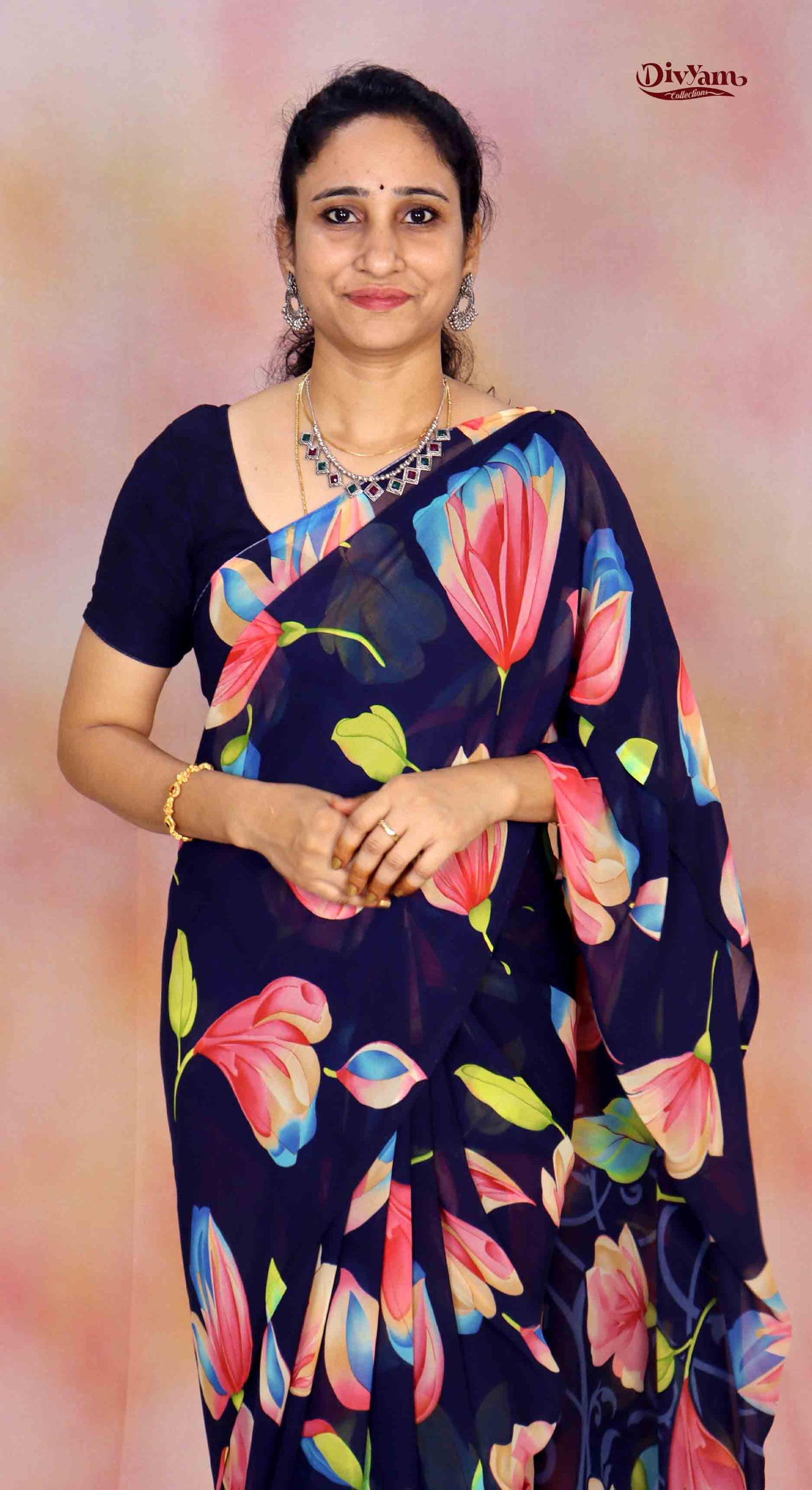 DC253 | Soft Georgette Daily Wear Saree with Unique Floral Design