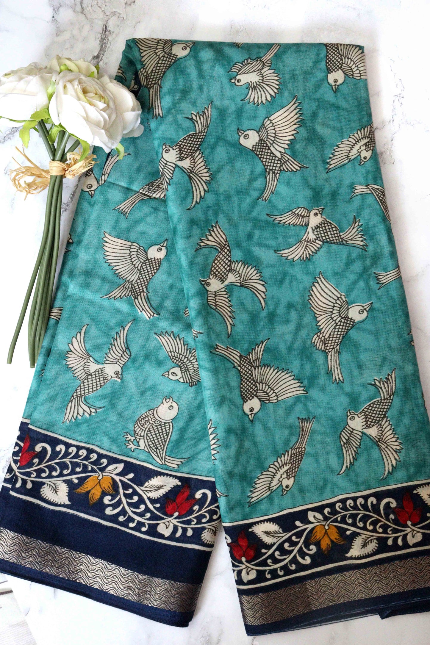 Sea Blue with Maroon Border