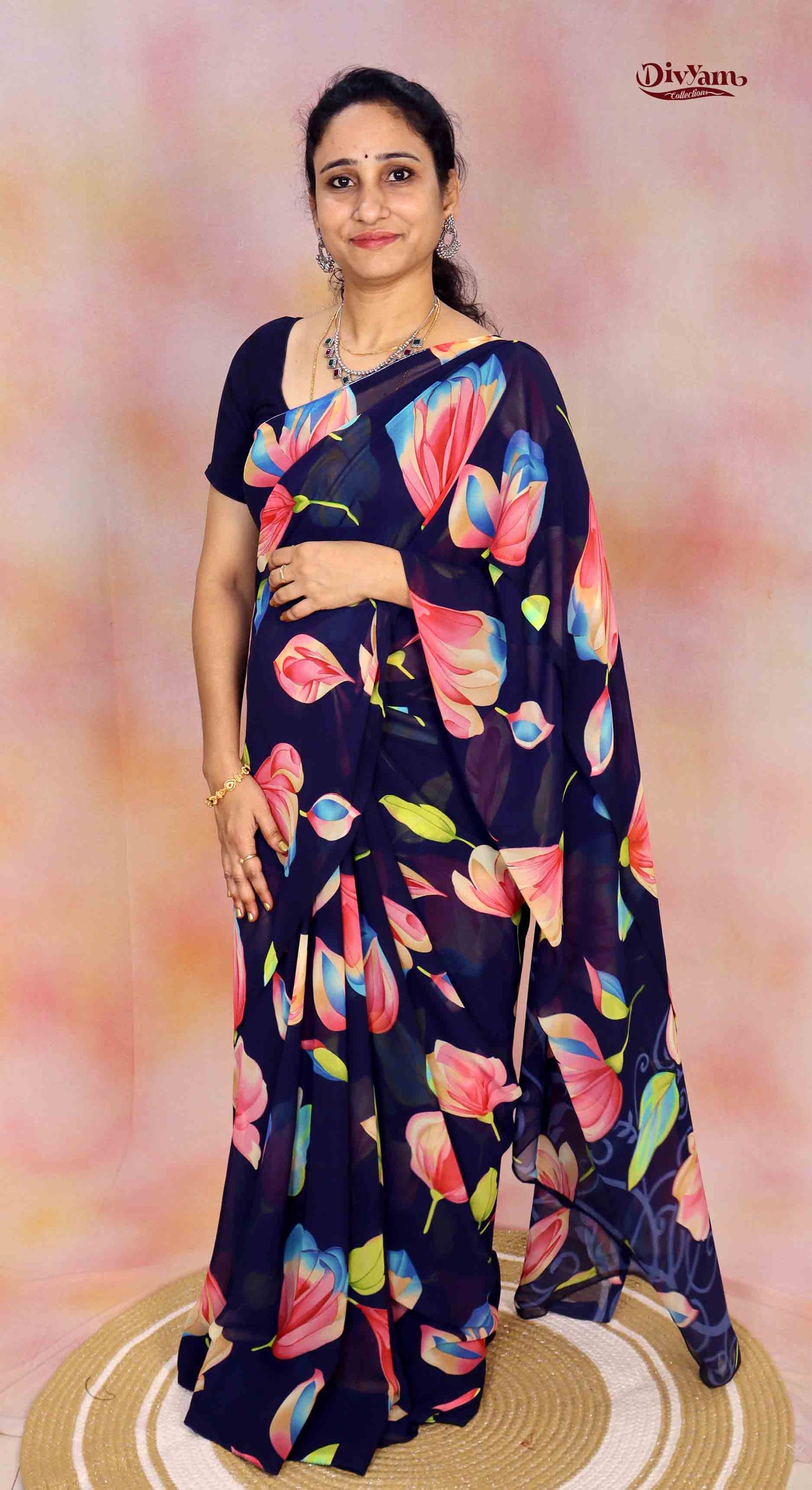 DC253 | Soft Georgette Daily Wear Saree with Unique Floral Design