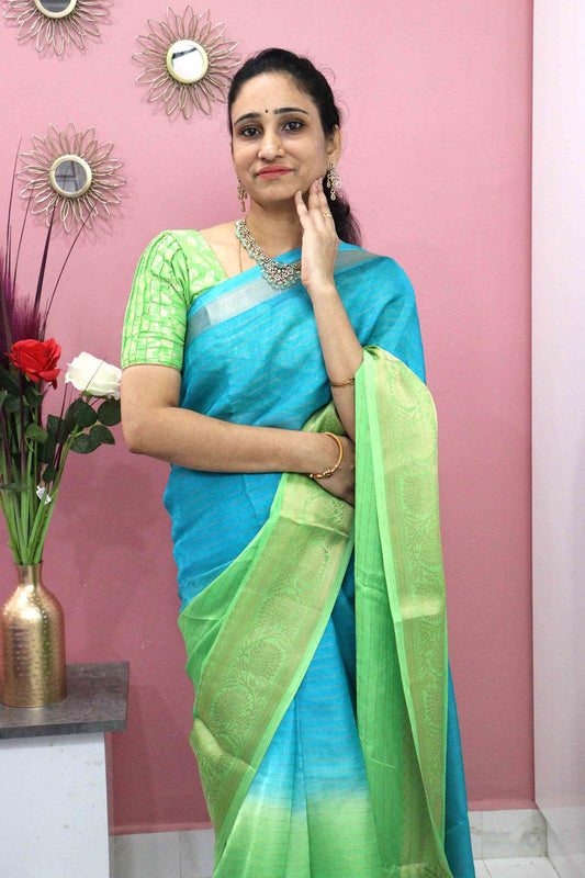 DC114 | Fancy Silk Saree with Zari Lines & Dual-Tone Effect | Zari Border & Floral Blouse | 6 Colours