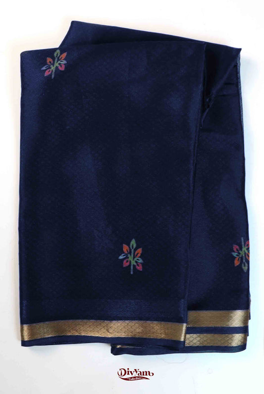 DC207 | Glass Silk Saree with Floral Motifs & Leaf Pallu Design
