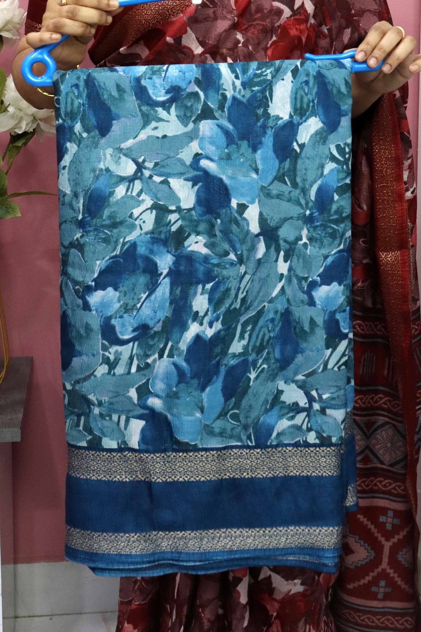 DC104 | Fancy Crushed Silk Saree with Contrast Gap Border & Running Blouse | Premium Soft Lightweight Saree