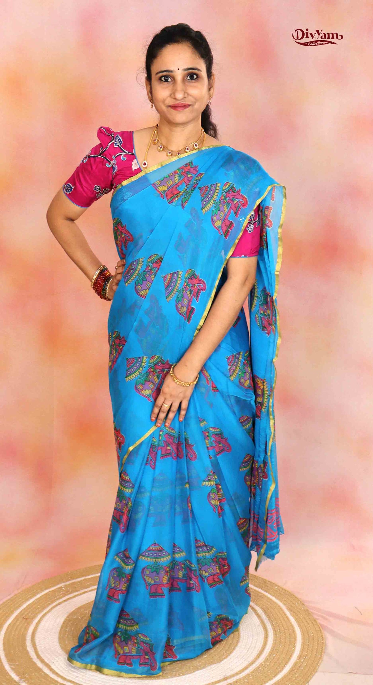 DC321  Lightweight Chiffon Saree with Kalamkari Designs