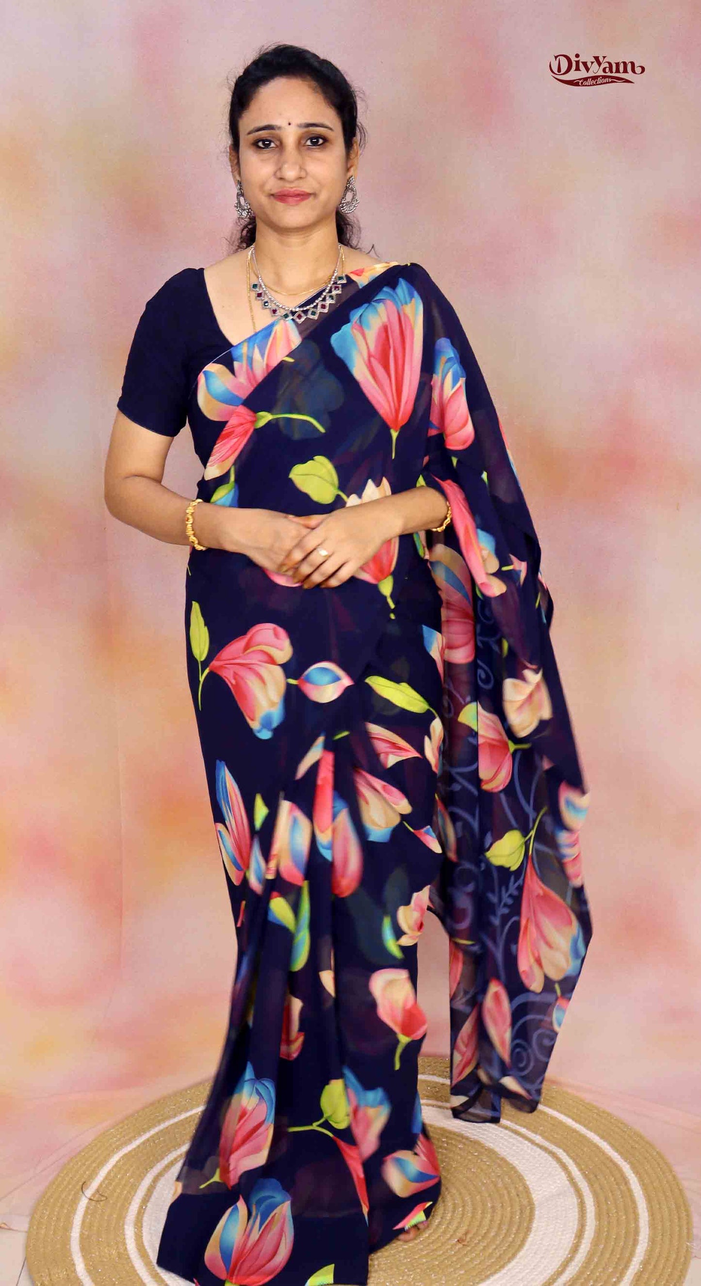 DC253 | Soft Georgette Daily Wear Saree with Unique Floral Design