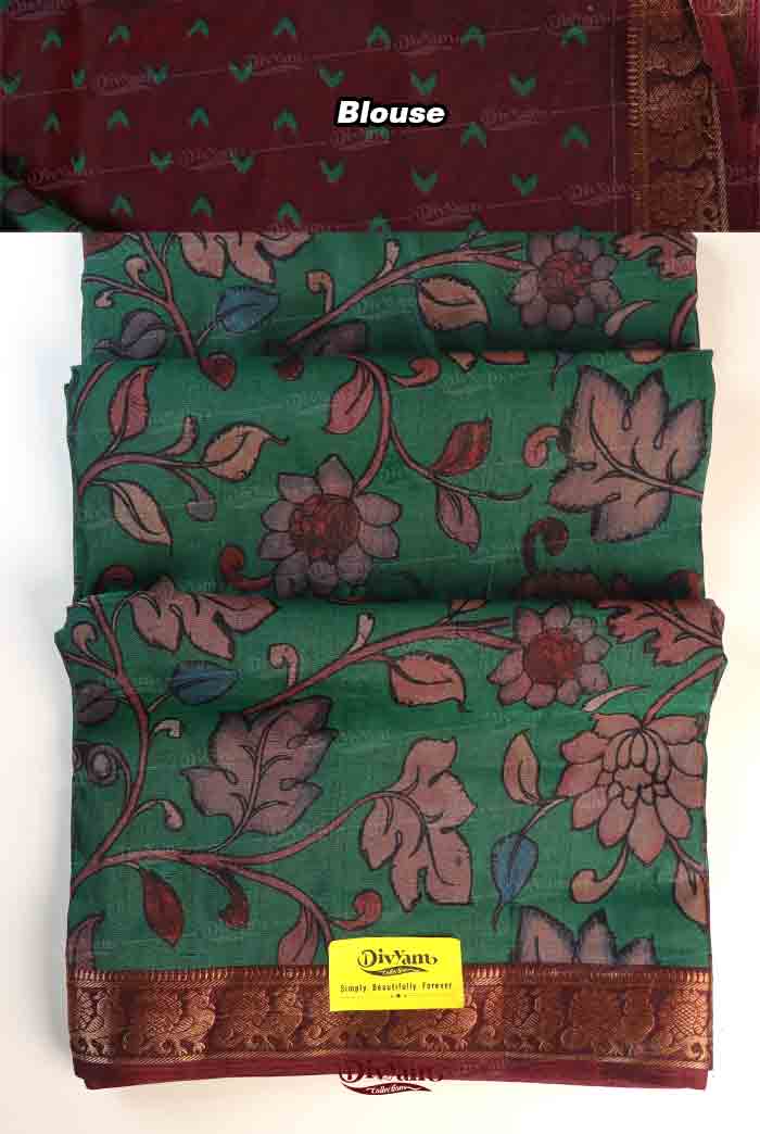 DC295 | Maheshwari Silk Saree with Kalamkari Floral Design & Running Blouse