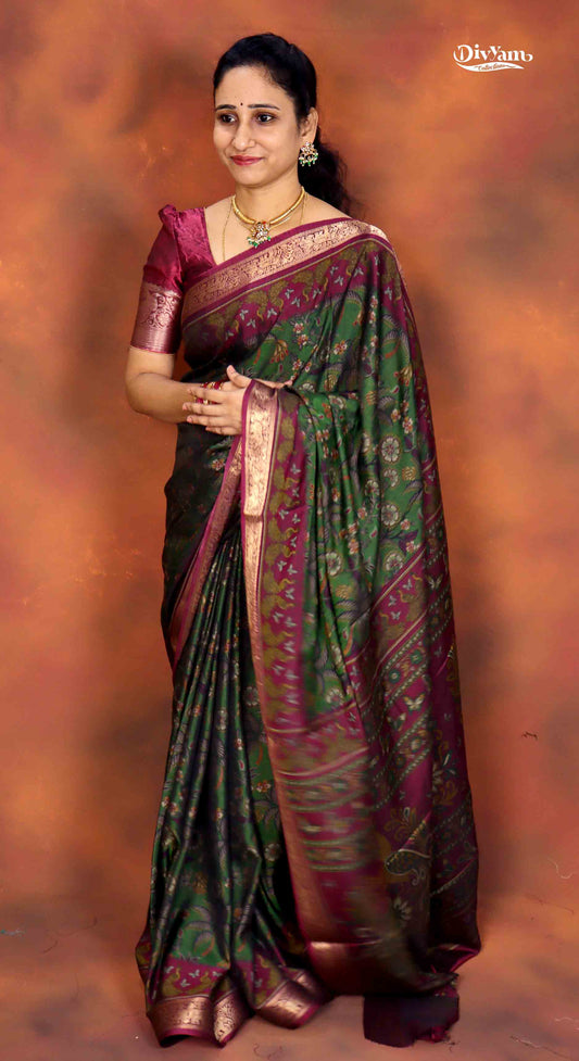DC242 | Maheshwari Silk Saree with Kalamkari Print & Narayanpet Border