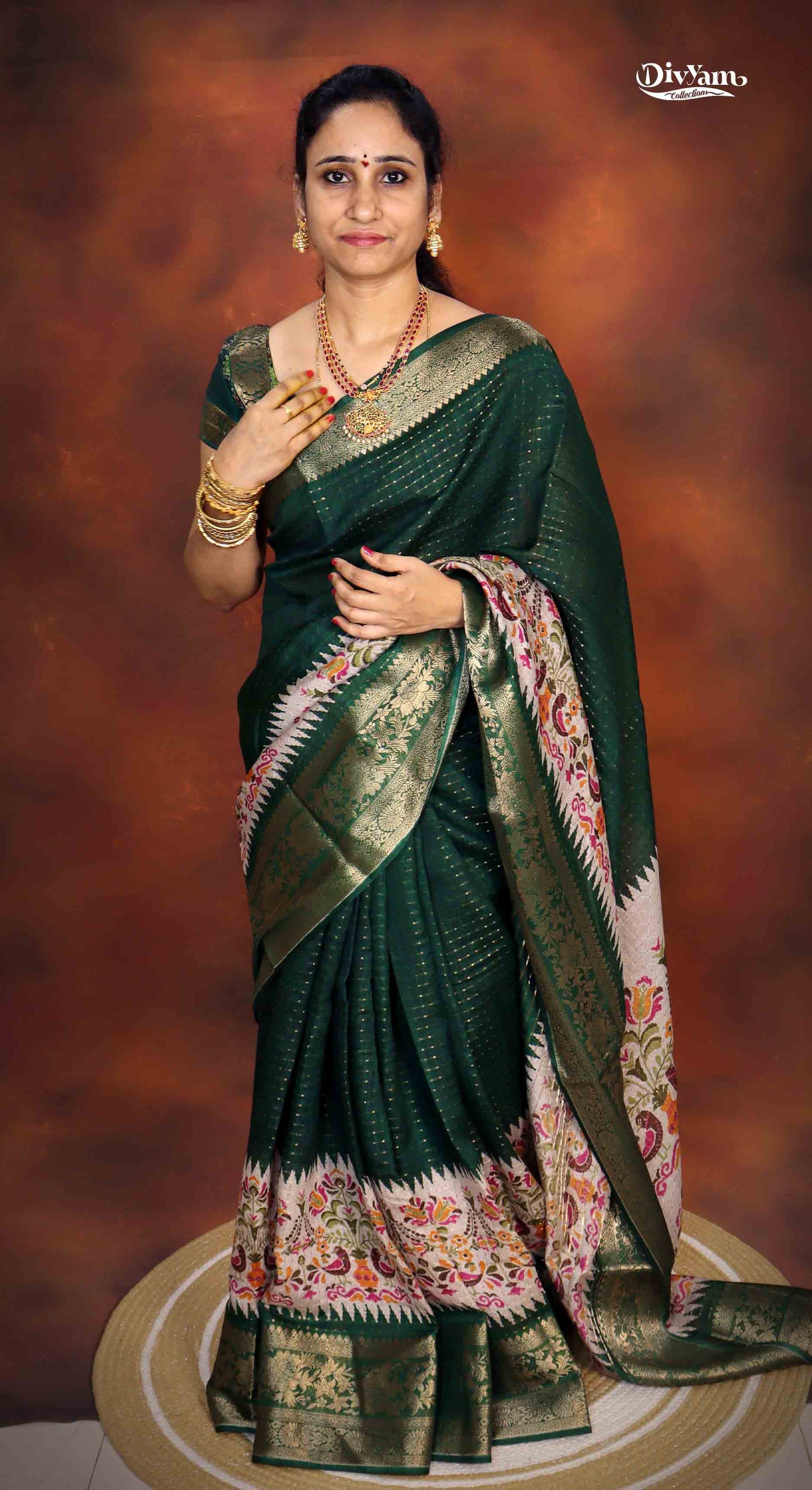 DC271 | Pattu Look Soft Silk Saree with Zari Dots & Floral Border