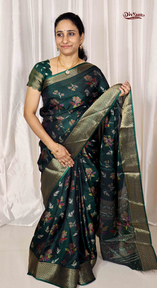 DC168 | Budget Fancy Silk Saree with Floral Design & Jacquard Temple Border | 8 Colours Collection