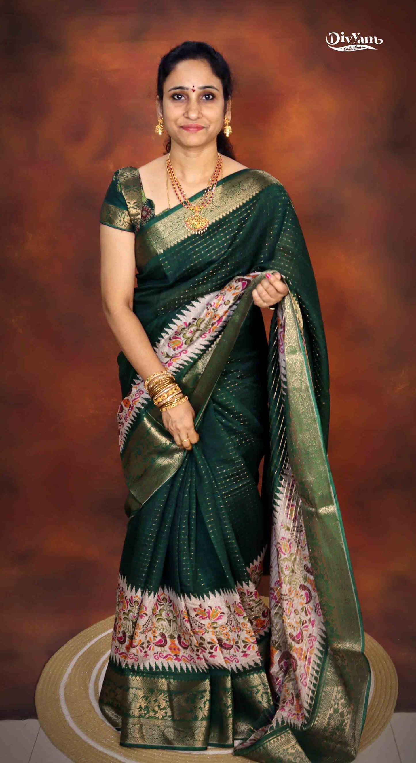 DC271 | Pattu Look Soft Silk Saree with Zari Dots & Floral Border