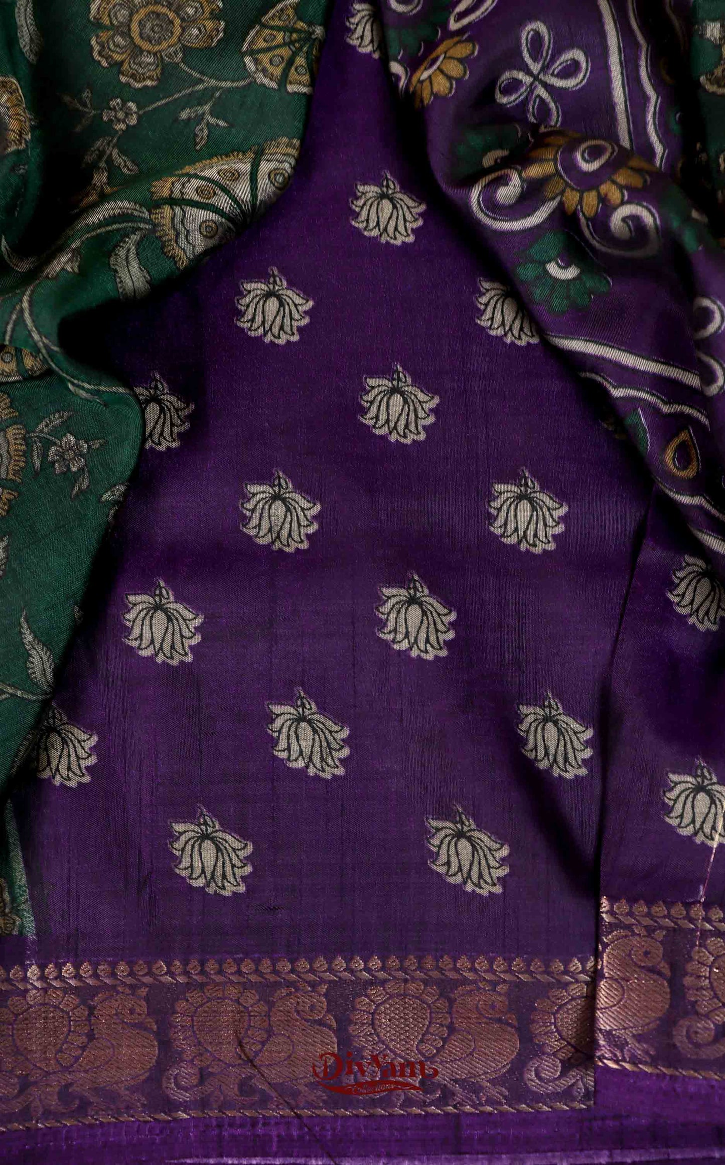 DC149| Maheshwari Silk Saree with Narayanapet & Hamsa Jari Border | Kalamkari Floral Print Saree