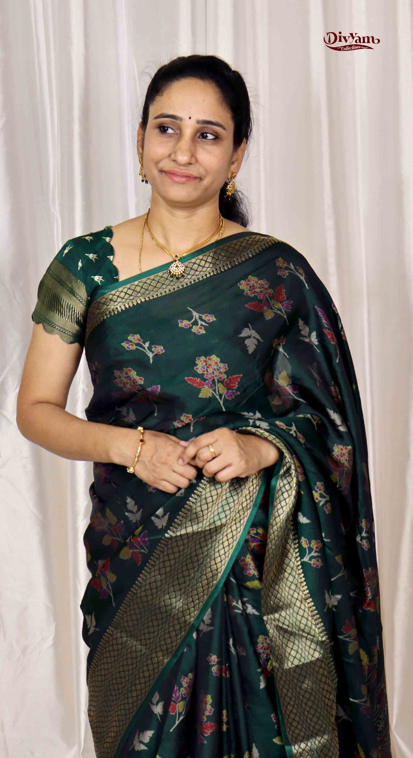 DC168 | Budget Fancy Silk Saree with Floral Design & Jacquard Temple Border | 8 Colours Collection