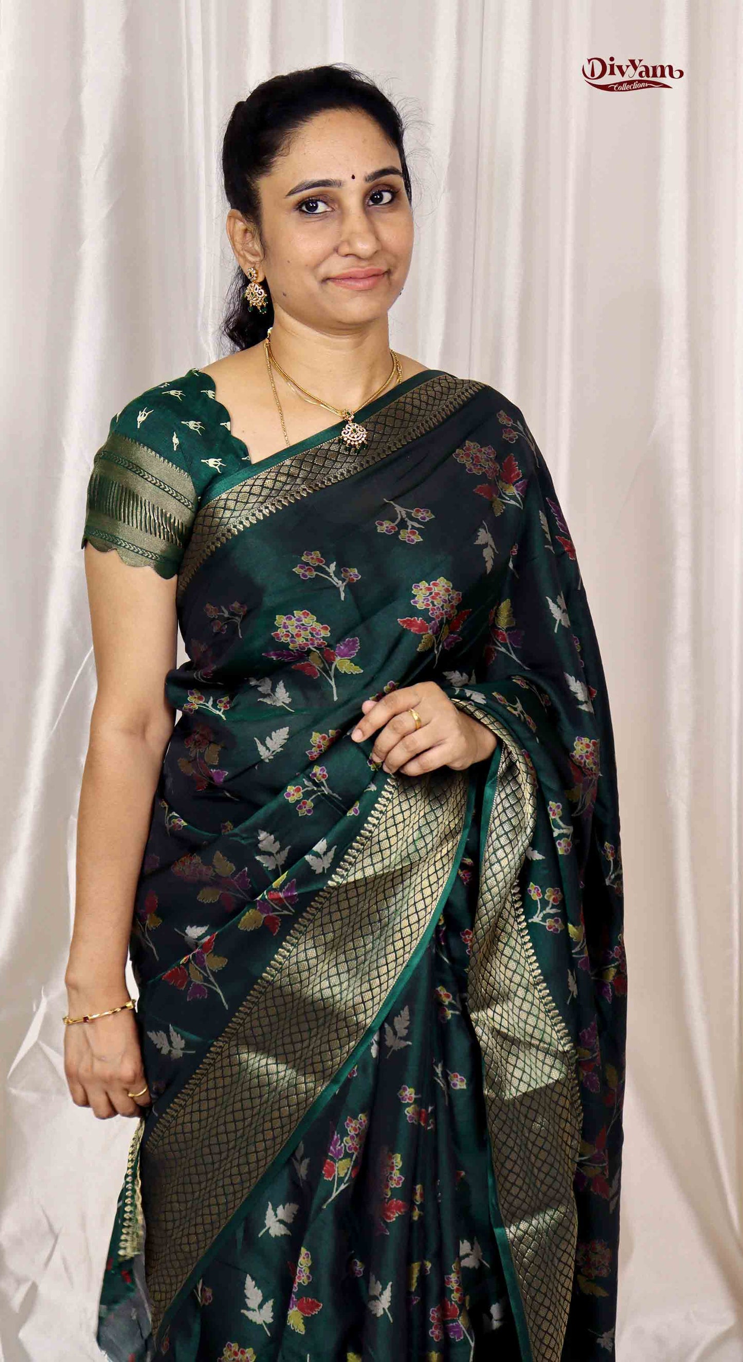 DC168 | Budget Fancy Silk Saree with Floral Design & Jacquard Temple Border | 8 Colours Collection