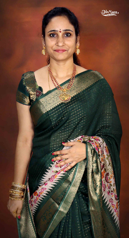 DC271 | Pattu Look Soft Silk Saree with Zari Dots & Floral Border