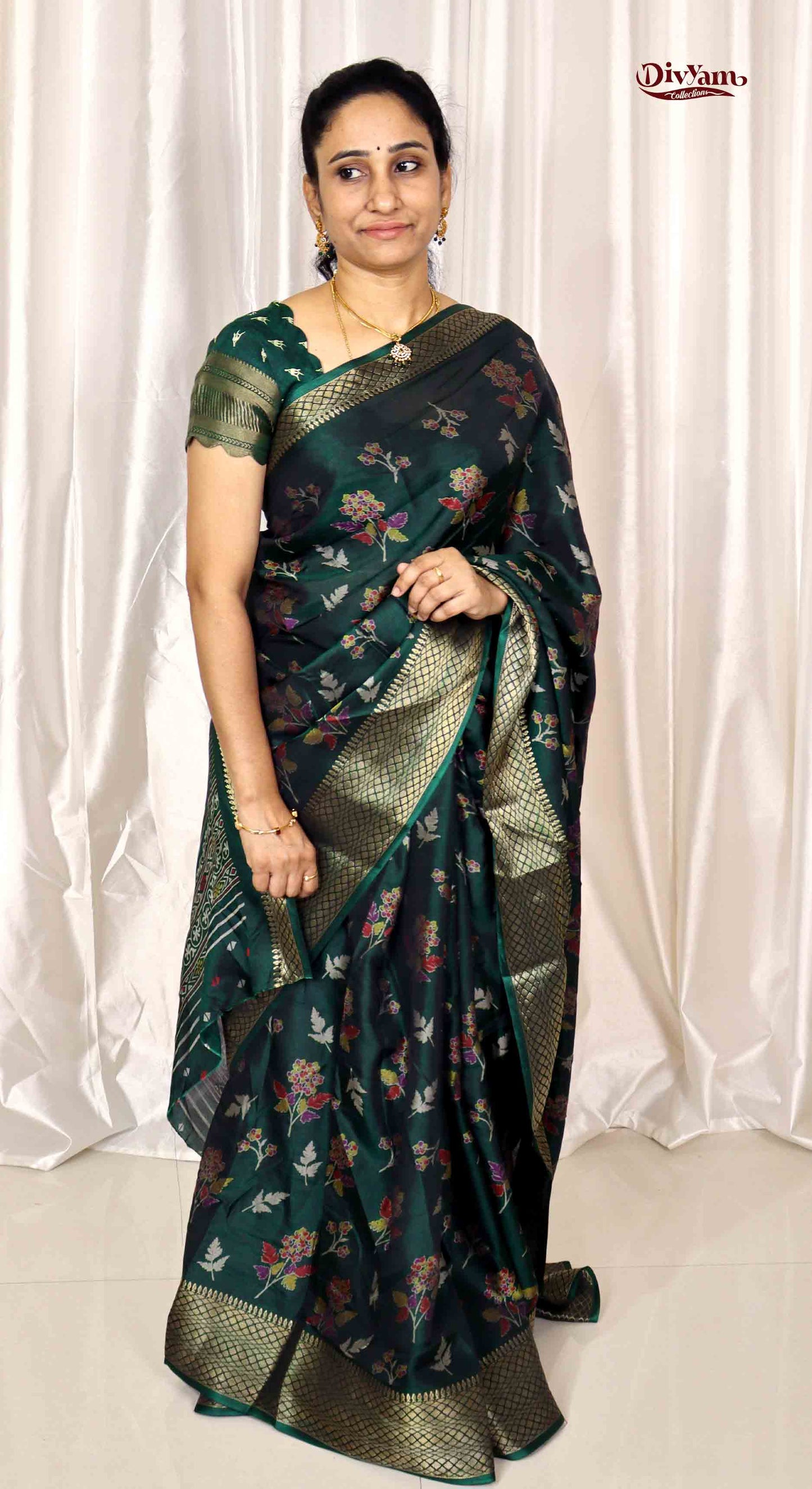 DC168 | Budget Fancy Silk Saree with Floral Design & Jacquard Temple Border | 8 Colours Collection