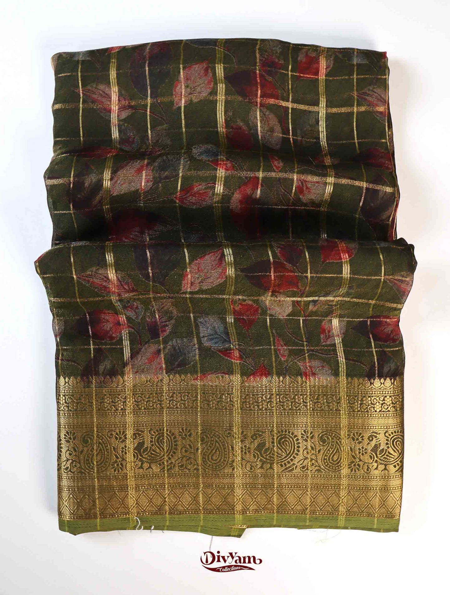 DC245 | Premium Viscose Georgette Saree with Zari Checks & Grand Border