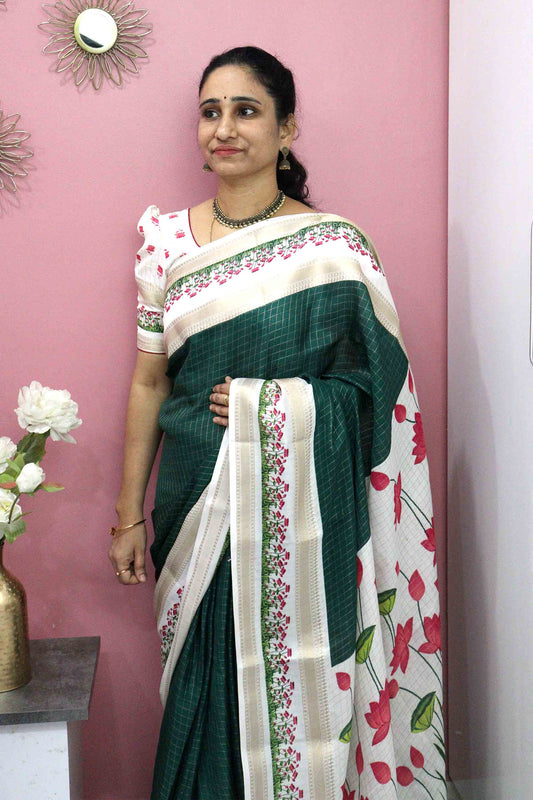 DC116 | Semi Viscose Georgette Saree with All-Over Zari Checks & Floral Border – 6 Colours Catalogue