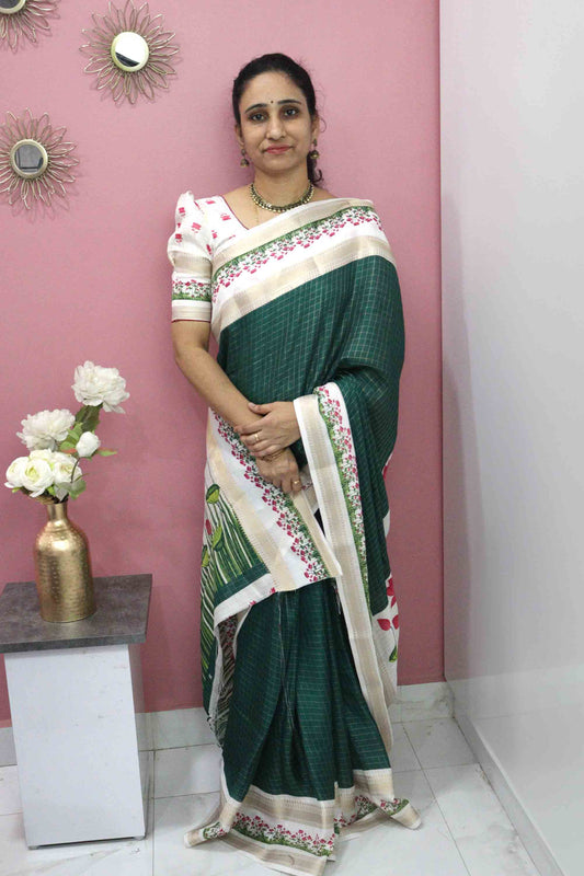 DC116 | Semi Viscose Georgette Saree with All-Over Zari Checks & Floral Border – 6 Colours Catalogue