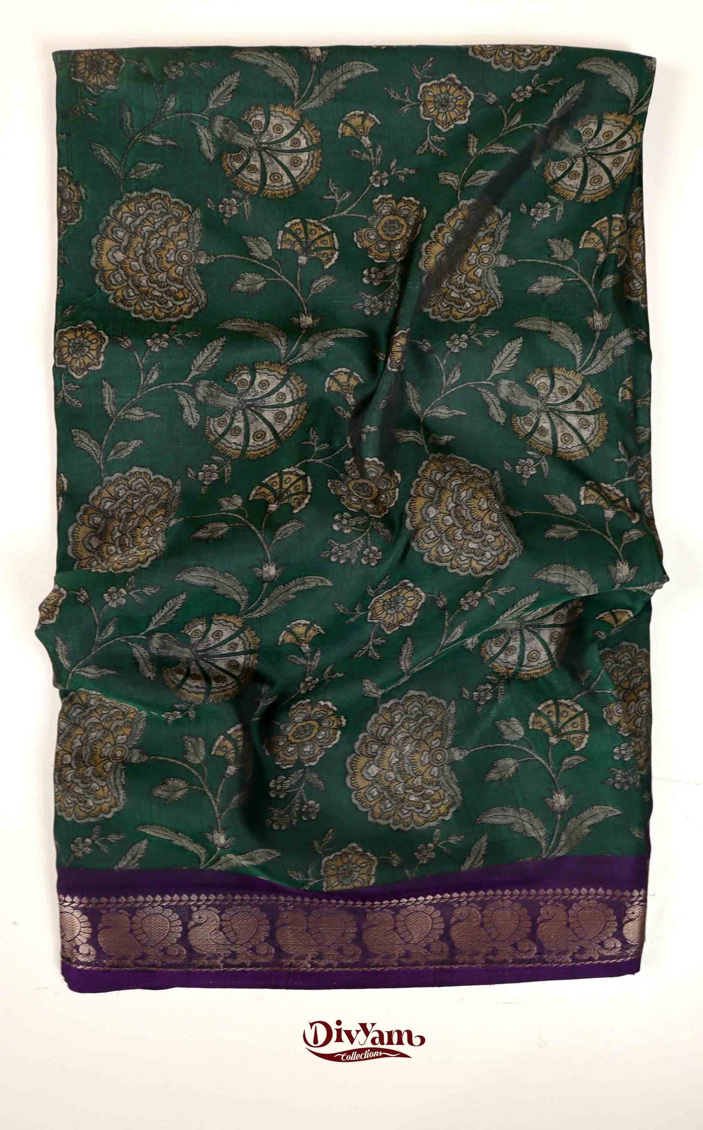 DC149| Maheshwari Silk Saree with Narayanapet & Hamsa Jari Border | Kalamkari Floral Print Saree