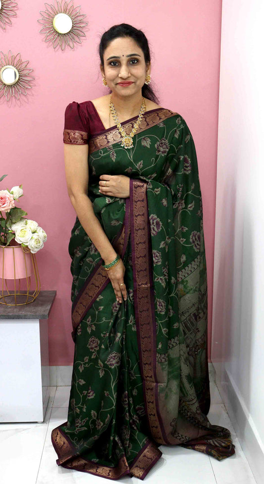 DC124 | Maheshwari Silk Kalamkari Saree with Narayanapet Border | 6 Colour Catalogue