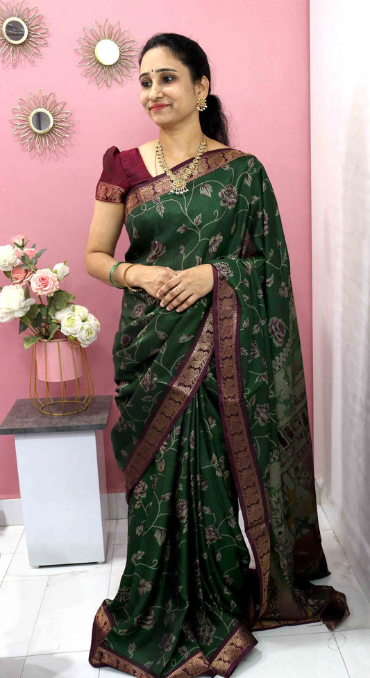 DC124 | Maheshwari Silk Kalamkari Saree with Narayanapet Border | 6 Colour Catalogue