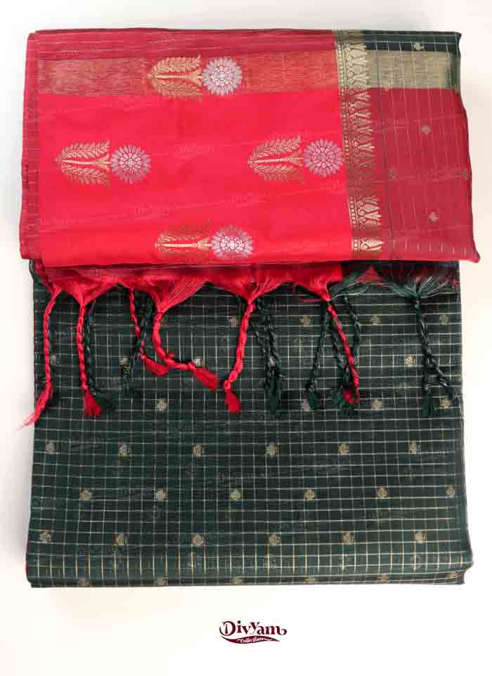 DC301 | Fancy Semi Pattu Saree with Vintage Checks & Zari Floral Butties