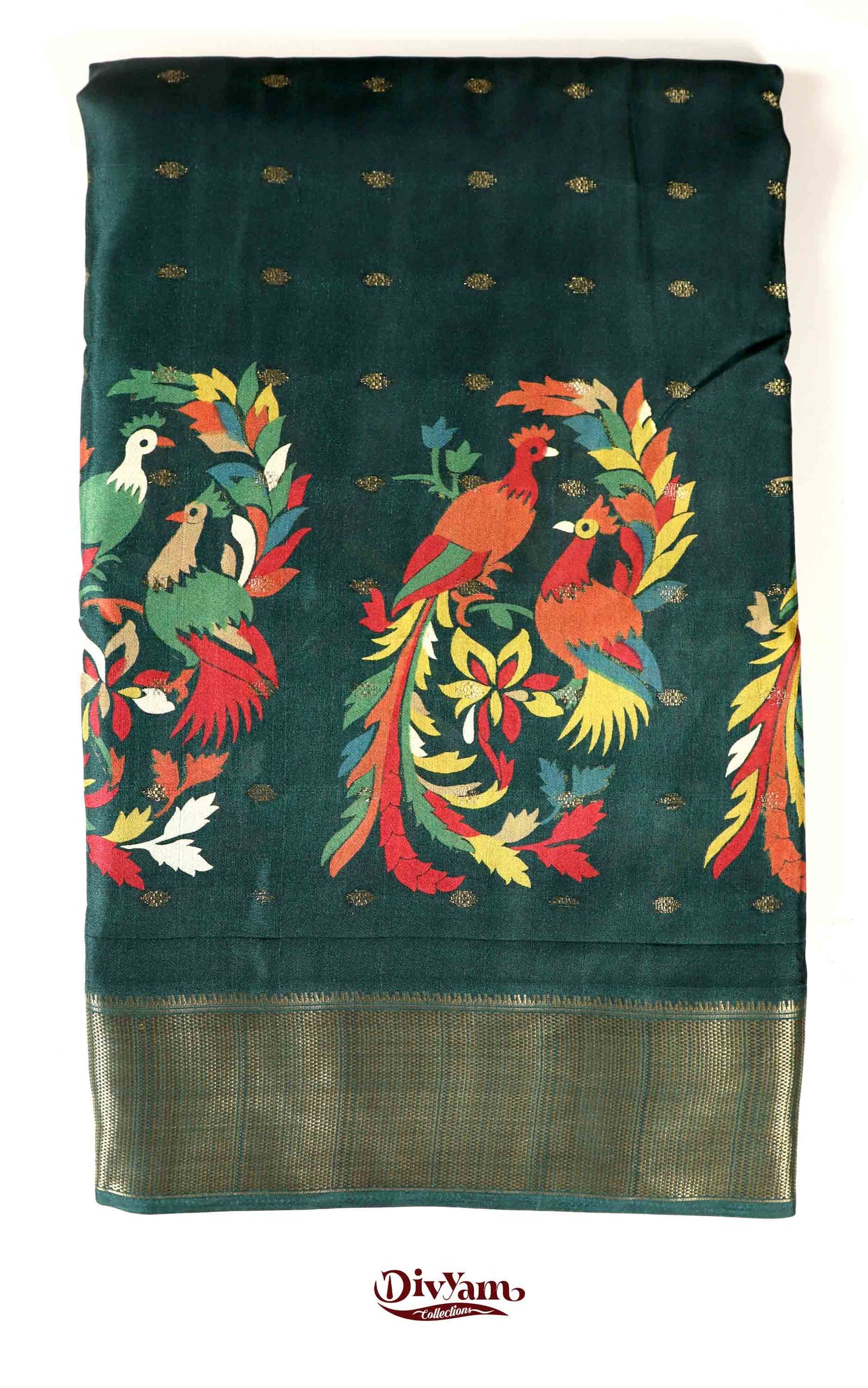 DC163 | Super Soft Fancy Georgette Saree with Kanchi Jari Border & Macaw Parrot Design | Body Hugging Drape