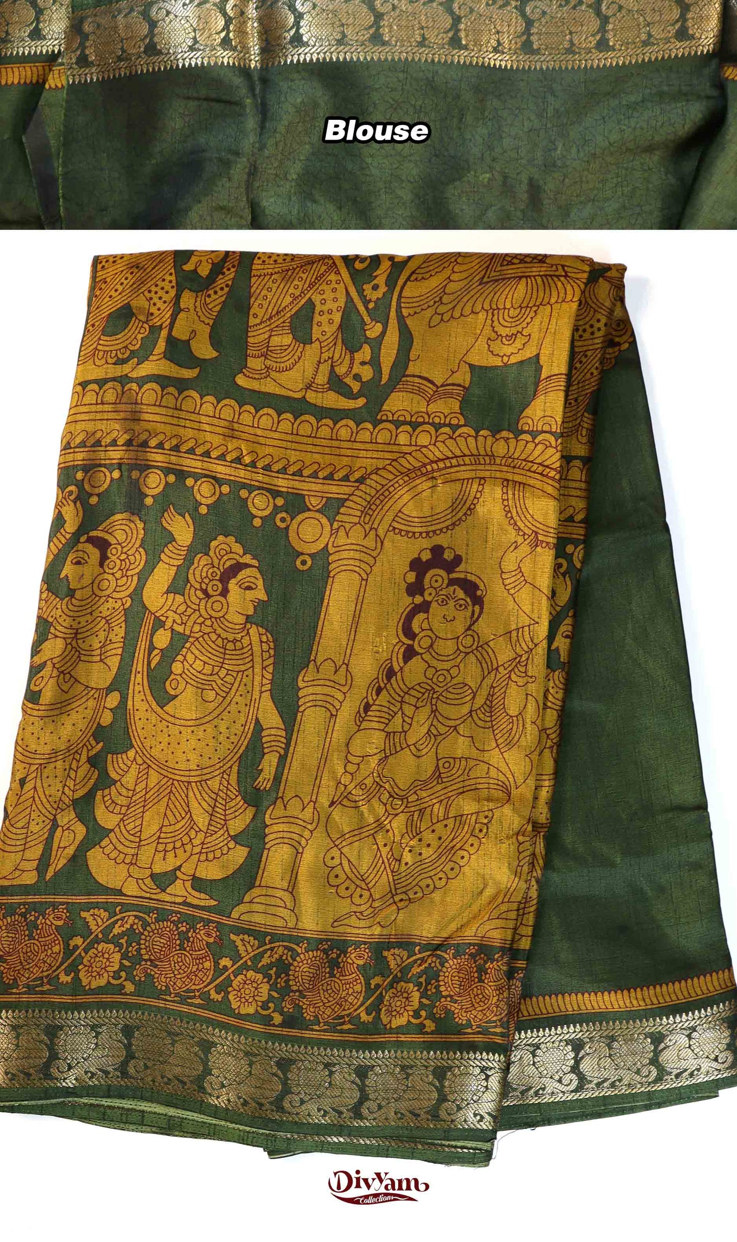 DC199 | Maheshwari Silk Pen Kalamkari Saree with Contrast Colours & Narayanpet Border