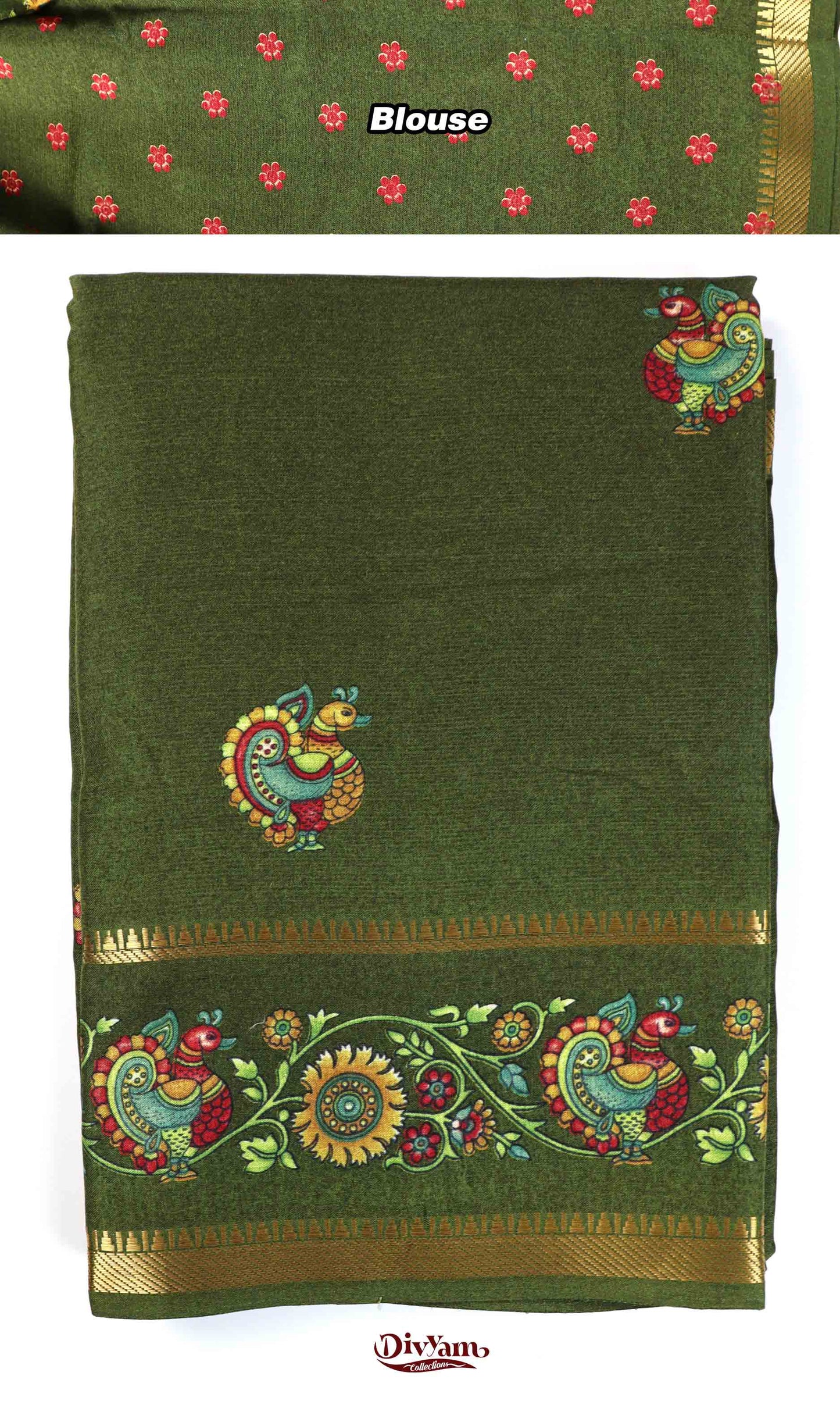 DC239 | Soft Silk Kalamkari Saree with Zari Temple Gap Border | Premium Ethnic Wear