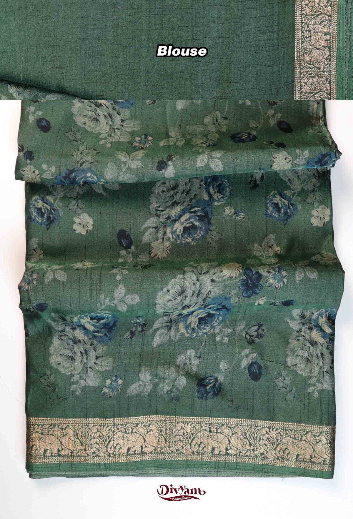 DC273 | Maheshwari Silk Saree with Floral Print & Rich Pichwai Jari Border