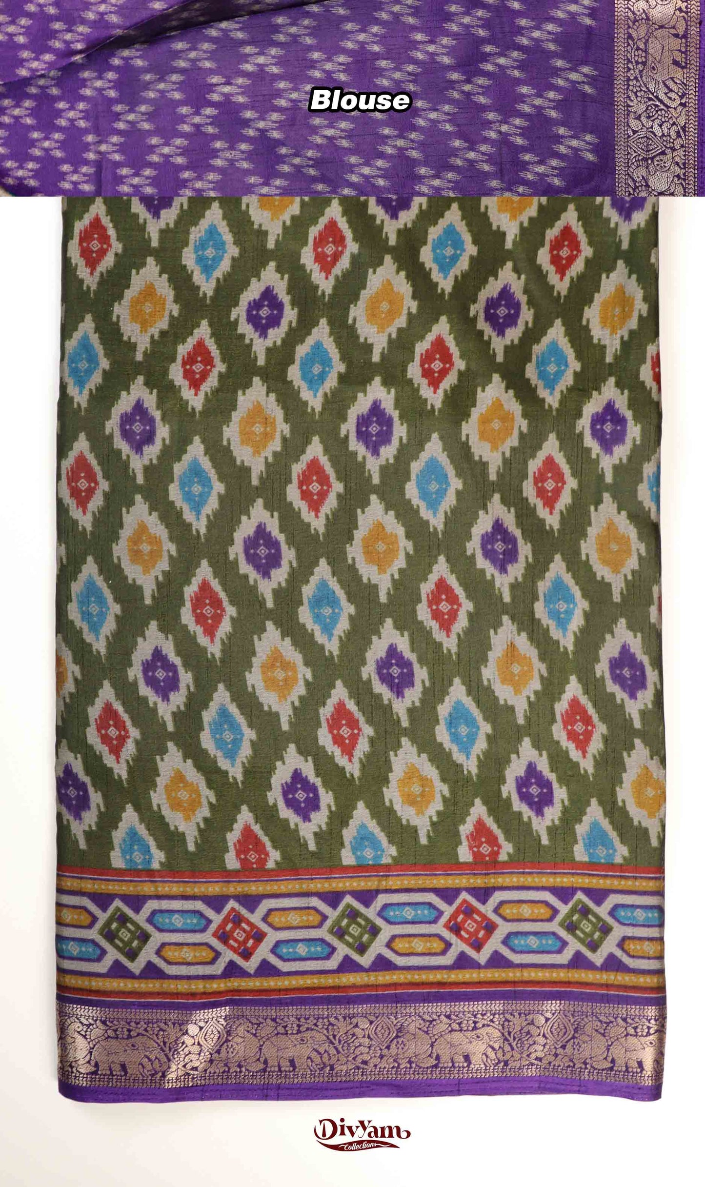 DC230 | Maheswari Silk Saree with Ikat Print & Pichwai Zari Border