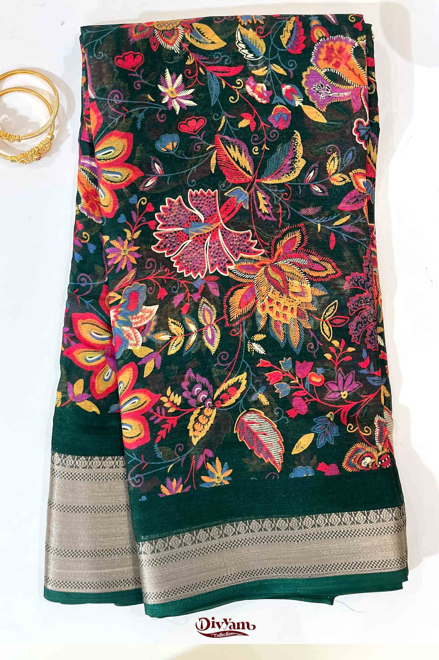 DC218 | Chinon Georgette Kalamkari Floral Saree with Blouse